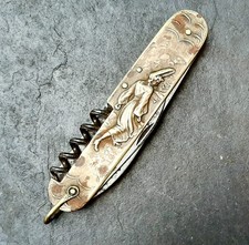 Ancien Couteau Laiton Type Coursolle Tire Bouchon Poinçon ... Personnages Breton