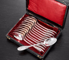 DEFLON : Service complet Cuillères  Argent massif Coffret ART NOUVEAU Chardons