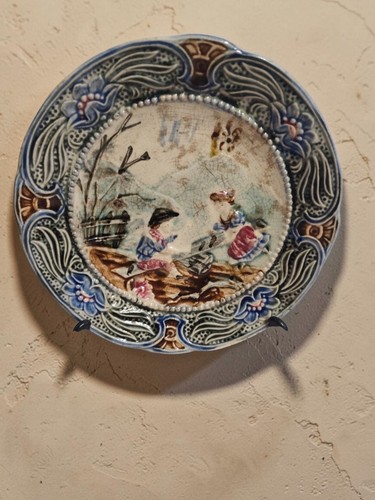 Assiette barbotine ancienne - barbotine,