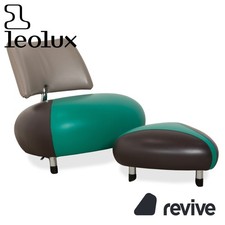 Leolux Pallone Fauteuil Pouf Cuir Vert Anthracite Taupe