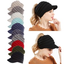 Femmes Filles Chapeau Tricoté Baseball Lapin Queue De Cheval Lapin Sport Chaud