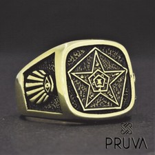 Y06 BAGUE CHEVALIÈRE EN ARGENT MASSIF 925K PERSONNALISÉE PLAQUÉ OR MAÇONNIQUE...