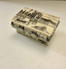 ANCIENNE BOÎTE EN OS, PEINTURE MINIATURE, FINESSE, RARE COLLECTION