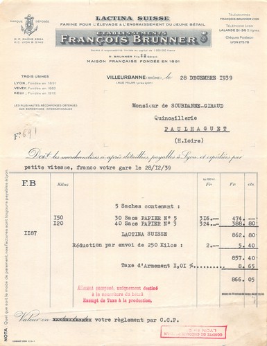 1939 farine lactina suisse - farine,