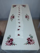 JOLIE NAPPE DE TABLE BLANCHE BRODEE MAINS Artisanat Madagascar Thème Noël 300cm