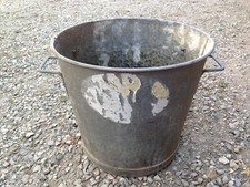 Ancienne bassine lessiveuse en métal galva zinc vintage déco terrasse jardinière