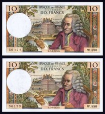 Billet France - 10 Francs Voltaire - 07-06-1973 - W890 -PAIRE NEUFS -Fay : 62.62