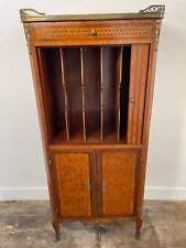 Exquisite Louis XVI-Style Marquetry Cabinet with Brass Gallery and Marble Top