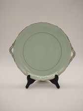 Plat de service Lunéville vert pistache rare – Ø 28 cm – Anses 31 cm – Doré –...