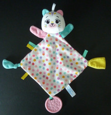 F12. Doudou plat CLEMENTONI CHAT pois rond  rose bleu AT. TETINE EXCELLENT ETAT