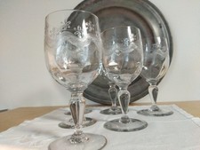 6 anciens grands verres à vin MEISENTHAL  forme Pasteur gravés modèle EMMA