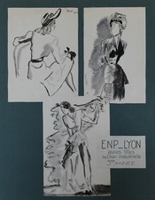 "DESSINS DE MODE" Maquette gouache et collage originale BARROT 1940 