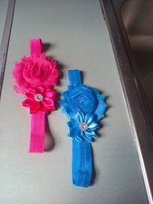 Bandeau bébé fille élastique fleur lot de 2 couleur 1 rose & 1 bleu