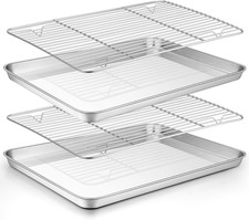 Baking Sheet with Rack Set (2 Pans + 2 Racks), Stainless Steel Baking Pan Cookie