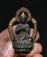 1.8" Old Tibetan Buddhism Bronze Painting Shakyamuni Amitabha Buddha statue