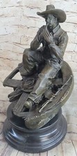 Américain Artiste Fisher Large Original Western Bronze Sculpture Signée Cowboy D