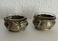 Anciens petits salerons métal argenté verre