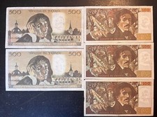 lot de 5 Billets de 2 DE 500 Francs, ( Pascal )ET 3 DE 100 Francs (Delacroix)