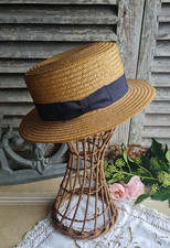ANCIEN CANOTIER CHAPEAU PAILLE 1900