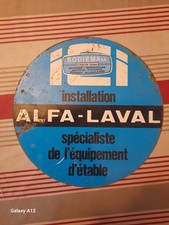 Plaque Tôle peinte bleue ALFA-LAVAL matériel agricole, an 60 ?? bon état général