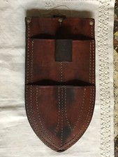 Vintage French 50's leather belt sheath for butcher knives. 7 compartments