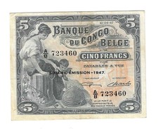 Belgique , Congo Belge, 5 Francs , 1947 , TTB  à saisir