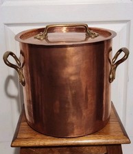 Grande Marmite en Cuivre Ancien + Couvercle Soudure Dents de Loup Décorative XIX