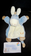 doudou marionnette âne Paco bleu blanc brodé épi blé NOUKIE'S - état NEUF -