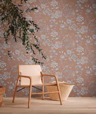 Papier Peint Floral Vintage Avec Motif Floral – Orange, Marron, Bleu Clair