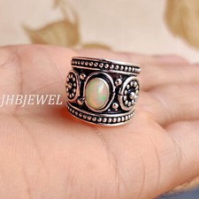 Bague toupie de créateur en argent sterling 925 bijoux ovale en opale éthiopi...