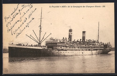 Carte postale paquebot asie - postale,
