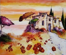 Grande toile de Nolac 65x54 cm Rêverie- huile au couteau - orange