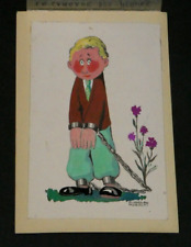 Dessin original à la gouache, maquette carte postale "L'oeillet du poète"