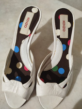 KENZO Mules Sandales Tout Cuir Blanc T 38 TBE