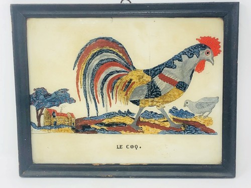 Fixé sous verre coq poule - sous,