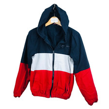 veste coupe-vent pluie homme taille M rouge blanc bleu 100% coton rayure mans