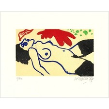 CORNEILLE Guillaume - Gravure originale "Femme allongée" 40x51cm - 1987