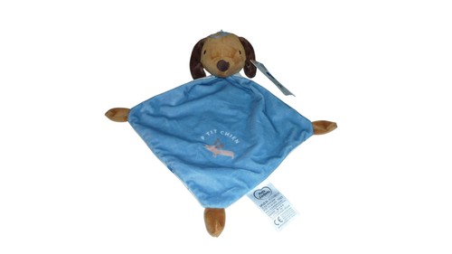 Doudou chien plat - bleu, mots
