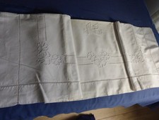 DRAP ANCIEN METIS SOLIDE 215/315 cm BRODE FLEURS ET JOURS 1935/40