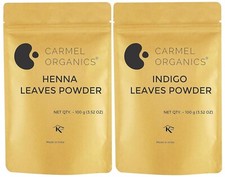 CARMEL ORGANICS Hair Color Henna & Indigo Leaves Powder Combo (100 g chacun) ...