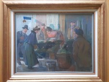 Louis FORTUNEY (1878-1950). La criée. Pastel original