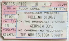 Billet concert ticket stub THE ROLLING STONES USA 15/11/1994 Atlanta Georgia Dom