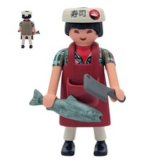 Playmobil figurine de cuisinier japonais ruban poisson couteau ville lâche
