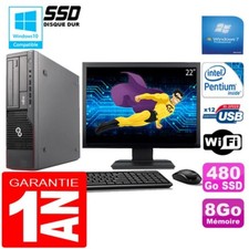 PC Fujitsu Esprimo E700 E90+ SFF G840 8Go Disque 480 Go SSD Wifi W7 Ecran 22"