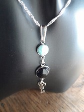 pendentif larimar onyx et clef avec chaine plaquée argent 925