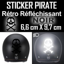 AUTOCOLLANT PIRATE NOIR REFLECHISSANT REFLECTIVE TETE DE MORT CASQUE SKULL