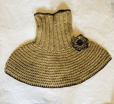 Unique foulard fait main boho gros crochet/tricoté fleur capuchon/tête - marron