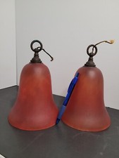 Paire de grandes tulipes en pate de verre marron orangé non signées lustre