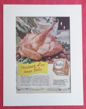 Publicité presse Belge: Aliment Dinde Cuisinez d'Or avec la Margarine SOLO  1964