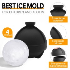 4x Moule à Glaçons Silicone 6cm Moule à Boule à Glace avec Couvercle Machine à Billes à Glace pour Whisky